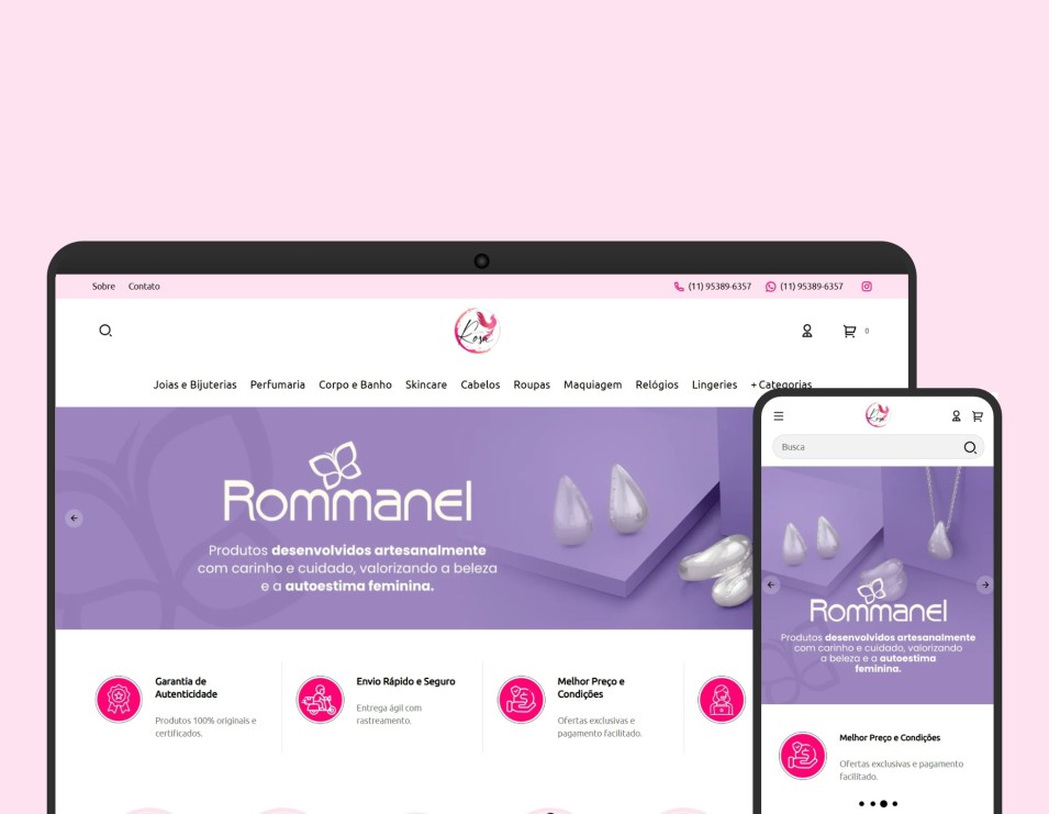 Modelo de imagem destaque da loja Clube Rosa, com o tema Venus instalado.